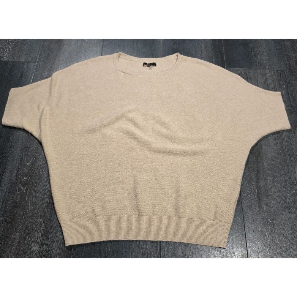 QUINCE Lightweight Cotton Cashmere Link-Stitch Dolman Sweater Women M Beige